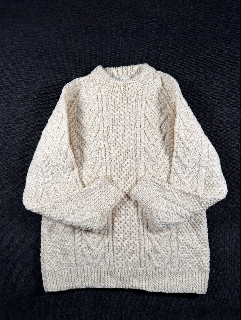 Aran Crafts Handknit 100% Pure Wool Irish Sweater Cream Cable Knit
